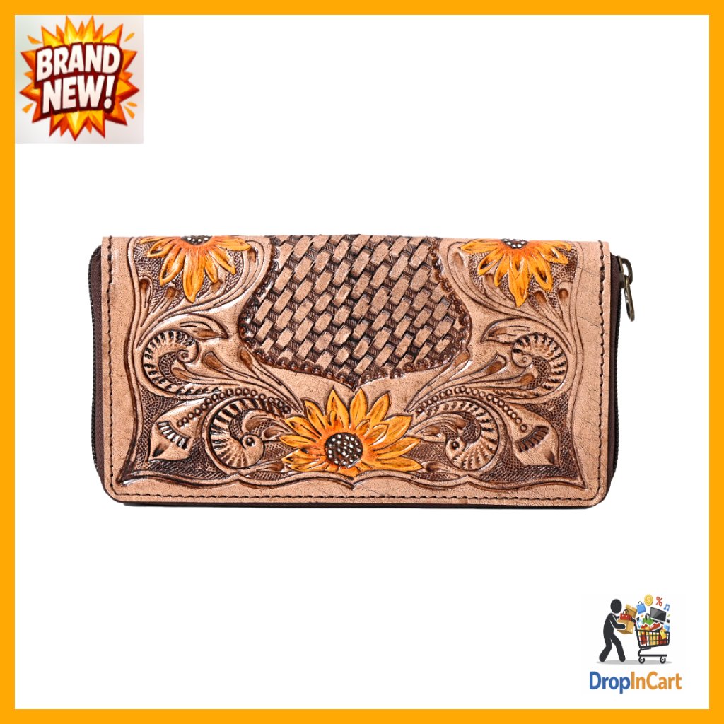 Handcrafted Leather Wallet Sling Bag Floral Embossed Elegant Convertible Clutch